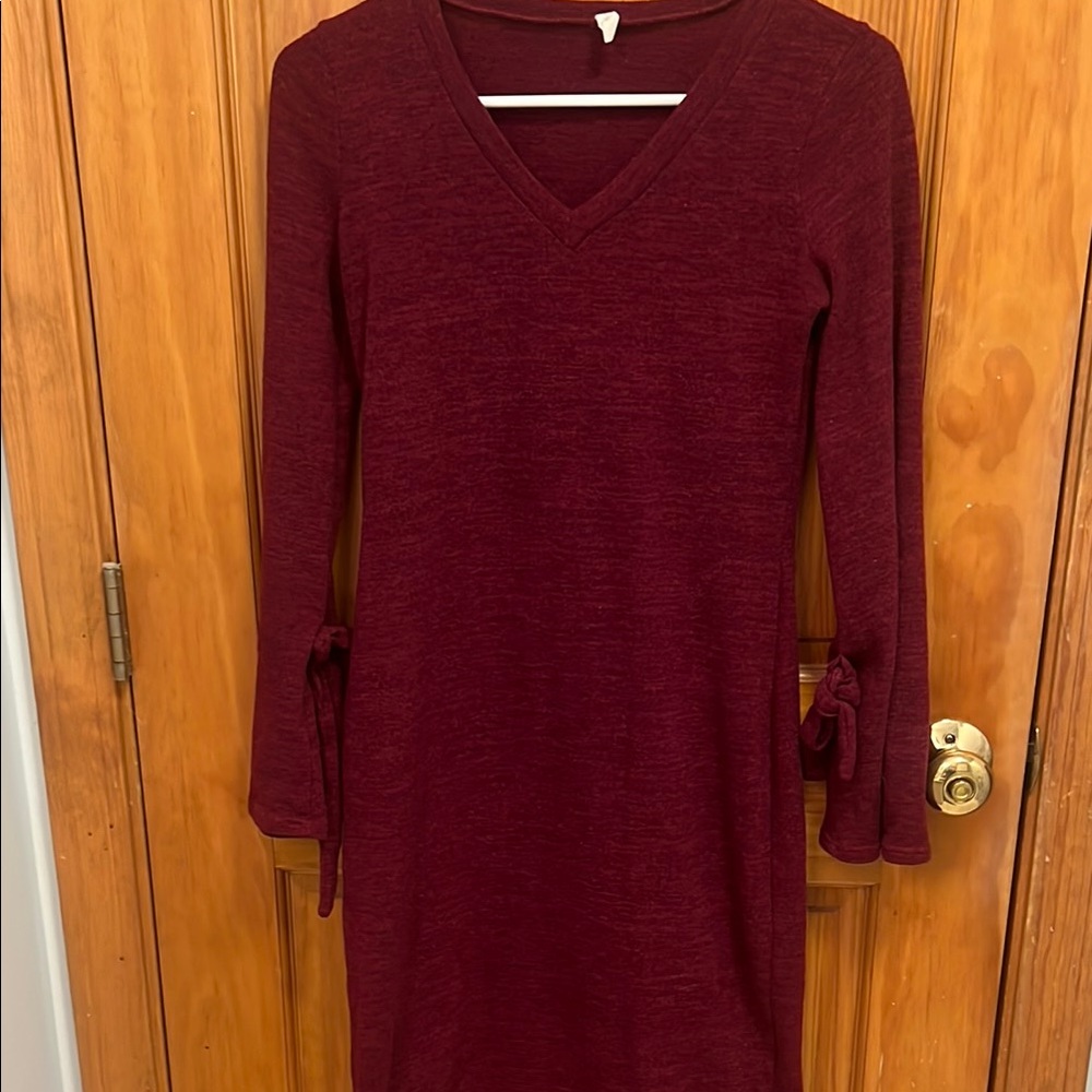 Red Ribbed Sheath MATERNITY Dress with Long Bell Sleeves